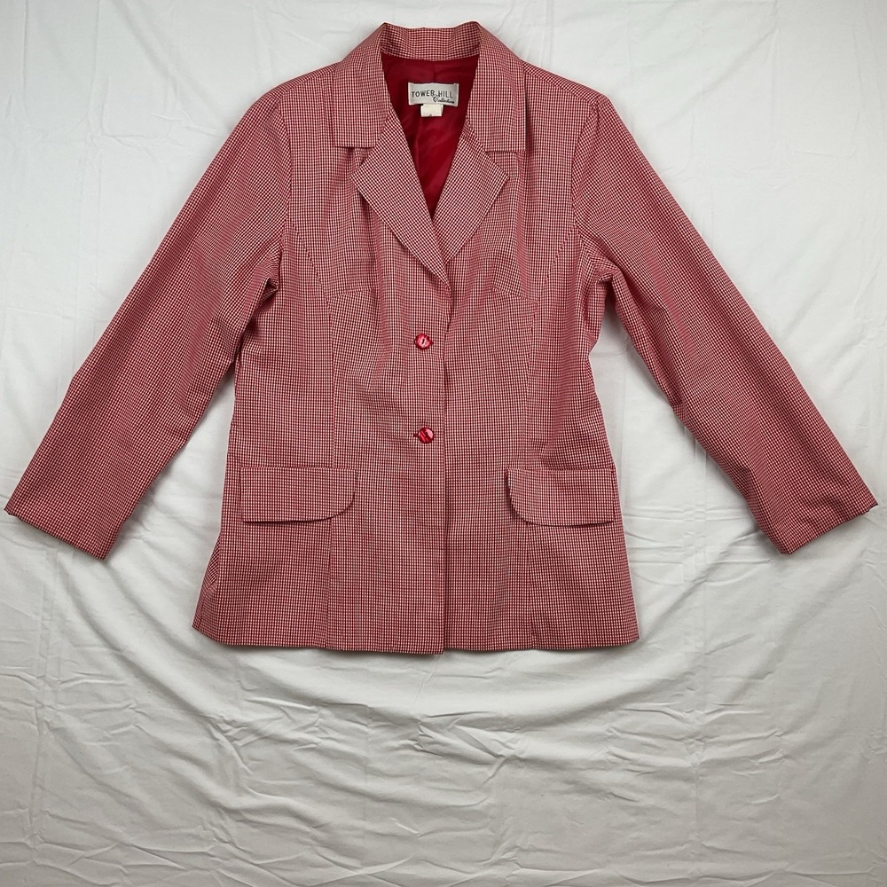 Vintage Tower Hill Red Gingham Blazer Womens Size 10 Cottagecore Preppy‎ USA